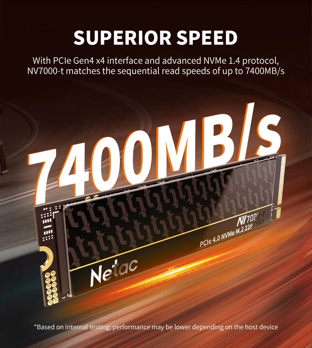 Netac NV7000-t PCIe 4 x4 M.2 2280 NVMe 3D NAND SSD 2TB, R/W up to 7300/6700MB/s, with heat spreader