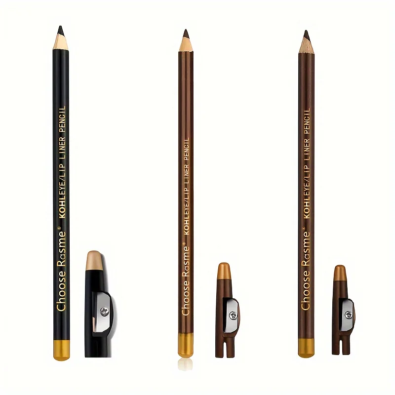 Crayon à sourcils Eyeliner, crayon à lèvres, maquillage naturel, longue durée, noir, café foncé, café clair, avec taille-crayon, 3 pièces