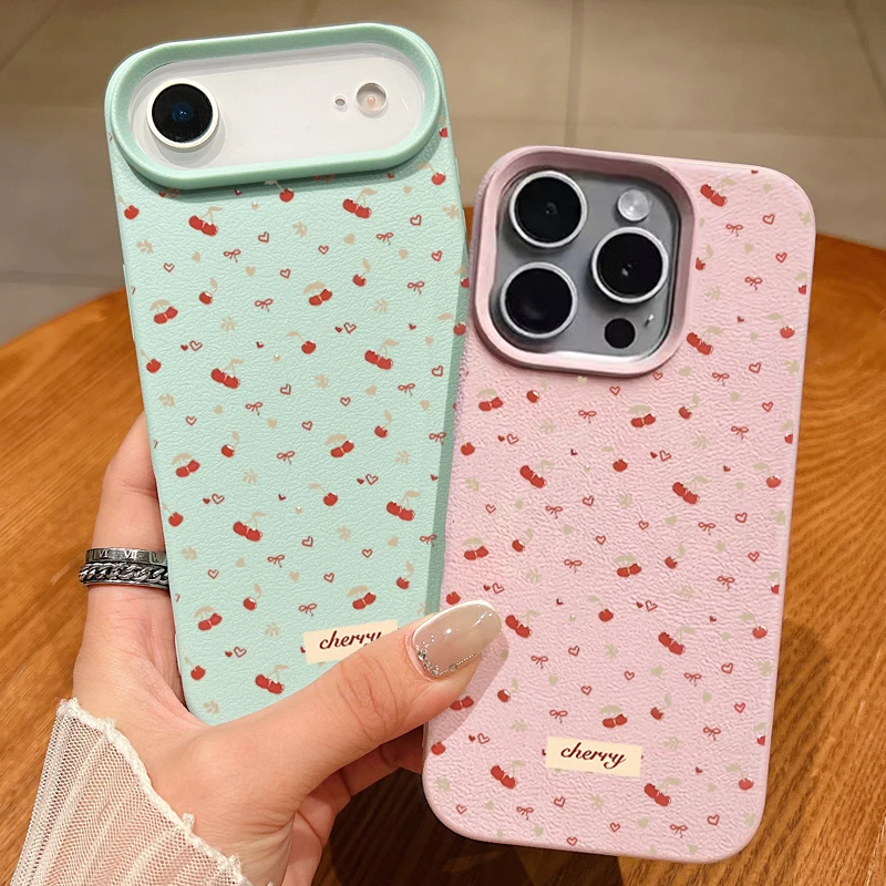 Little Cherry Leather Texture Shockproof Phone Case