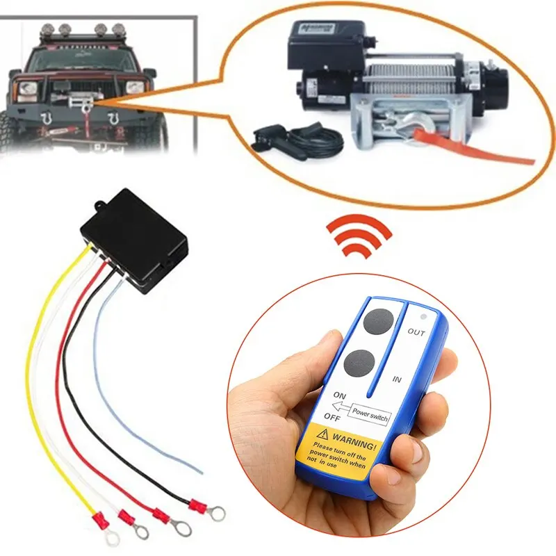 QIILU Kit de télécommande de treuil sans fil interrupteur électrique  universel pour Jeeps VTT SUV camion 12V 434MHz 