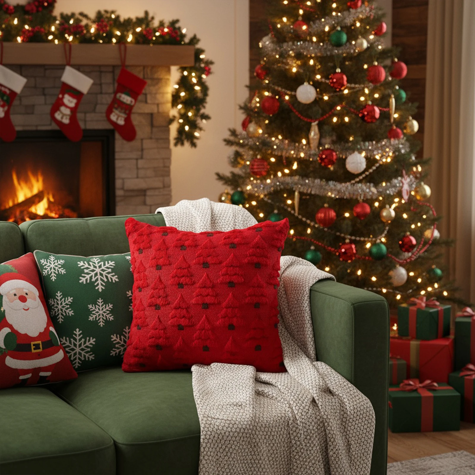 45x45cm Christmas Tree Pillow Covers Christmas Throw Pillow Covers Soft Plush Pillowcase for Winter Home Bedroom Sofa Decoration
