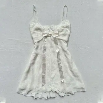 Y2k Summer New Solid Sling Tops Kawaii Lace Bow Inside A Sling Vest 90s Aesthetics Crop Top Women Pink Tank Top Fashion Punk Top 1