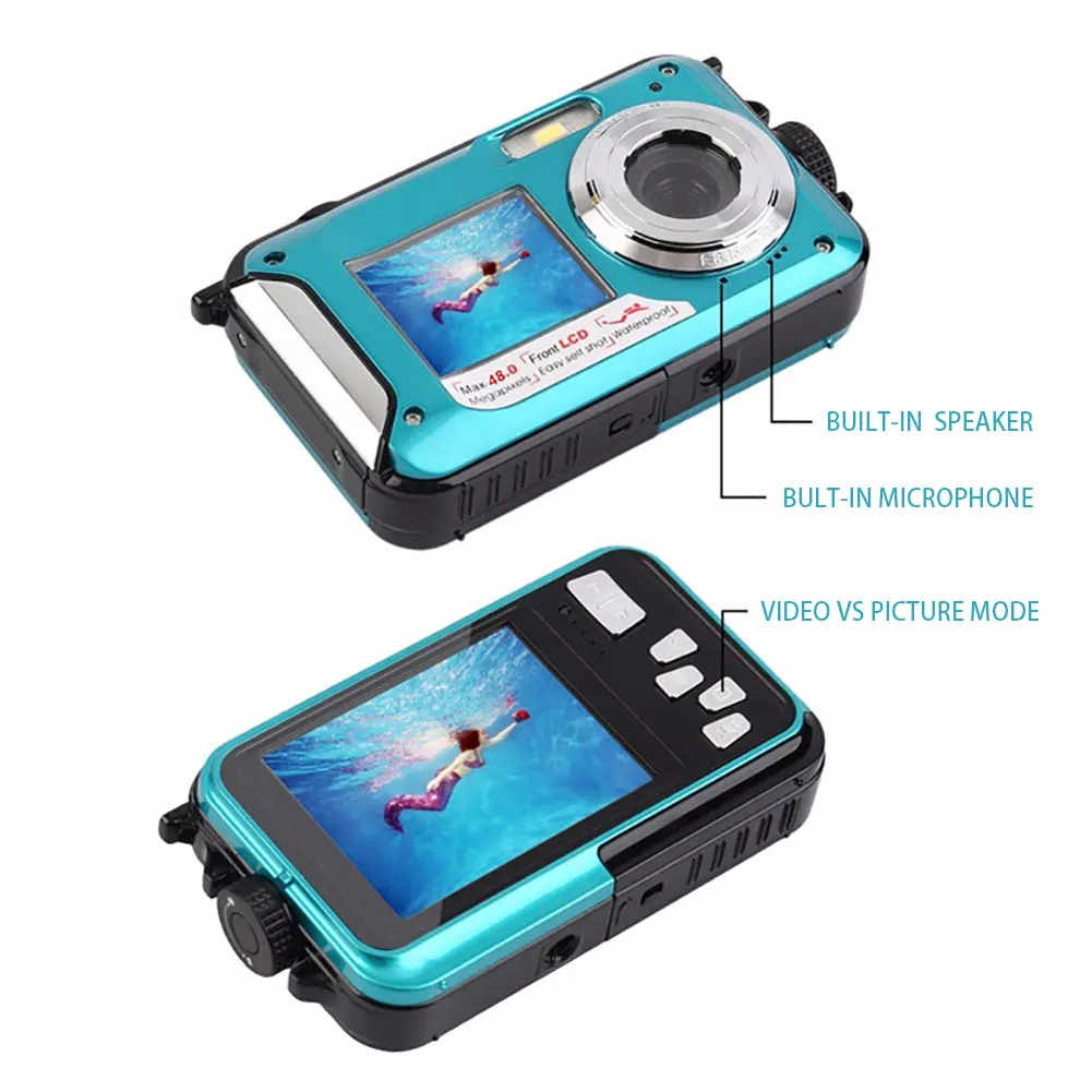 48MP Underwater Waterproof 2.7K Digital Camera Dual-screen Camera Suitable for Snorkeling Swimming Surfing and Drifting