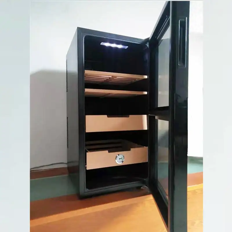 Small Humidity Cigar Cabinet Air Cooled Single Temperature Cedar Wood Shelf Refrigerate