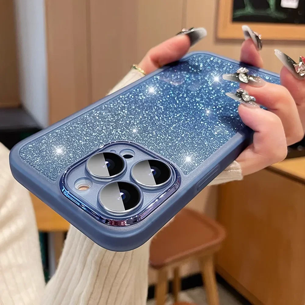 Glitter Full Lens Camera Protection Film Soft TPU Phone Case
