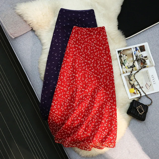 Seoulish Korean Retro Floral Midi Skirts for Women 2025 New Spring Summer Elegant High Waist Casual Mid Length Women's Skirts