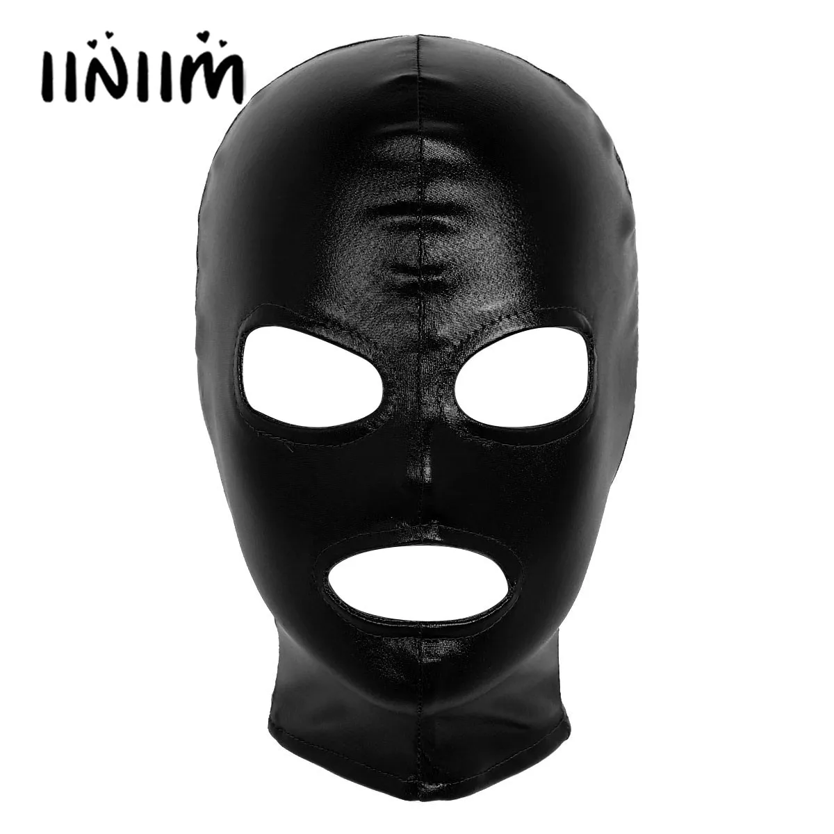 

Unisex Mens Womens Latex Cosplay Costumes Shiny Metallic Open Eyes Mouth Headgear Full Face Mask Hood for Role Play Costume