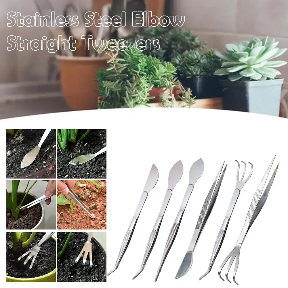 

2-in-1 304 Stainless Steel Root Rake with Bonsai Tweezers with Ergonomical Handle Soil Farming Tool for Succulents Crafting L0M2