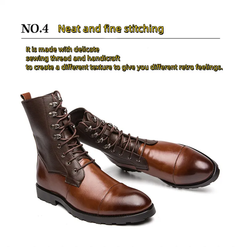 New Men Motorcycle Ankle Boots PU Color Matching Fashion Classic Retro Street Round Head Stitching Lace Casual Men Shoes CP037