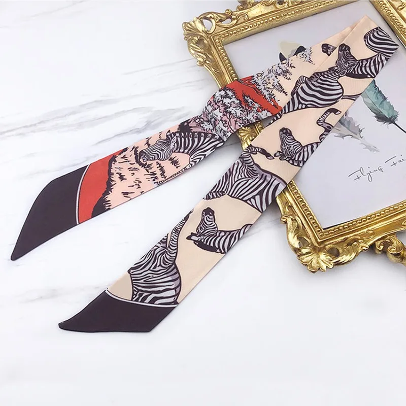 South Korea's Four Seasons Versatile Zebra Fine Horse Women's Twill Ribbon Scarf Travel Bag Handle Ribbon Hair Band Small Scarf 5