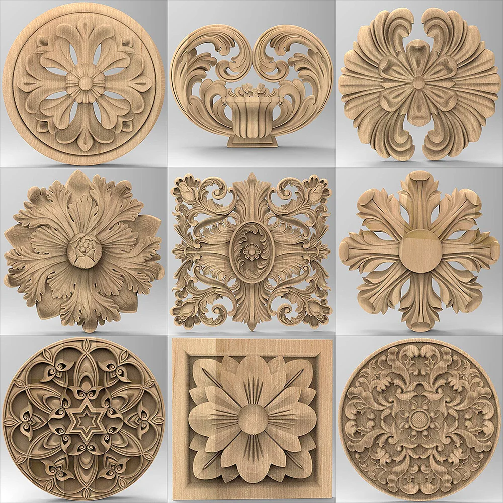 9pcs 3D File Floral Wood Carved STL Model for CNC Router 3D Printer Artcam Aspire Wall Door Furniture Decor Relief