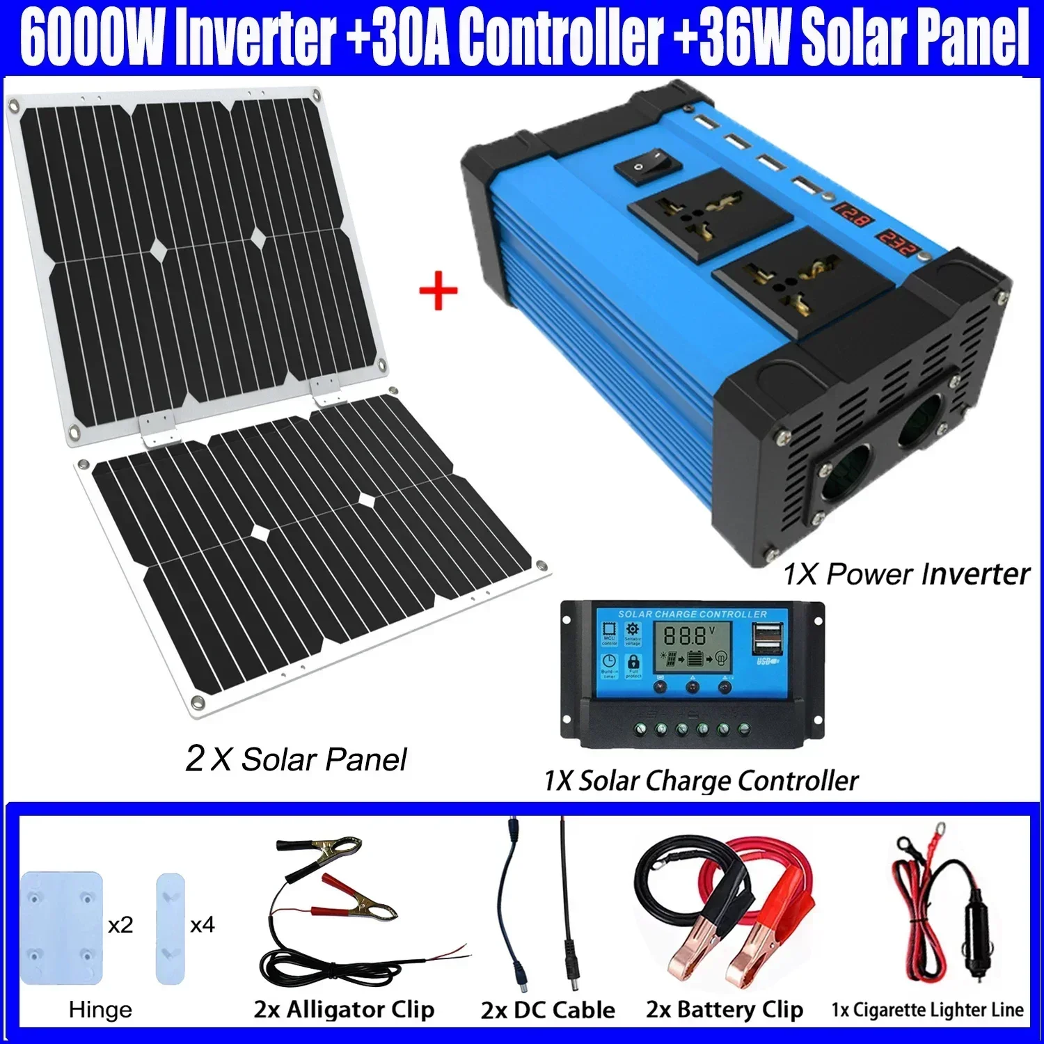 Solar-Panel-Kit-Complete-6000W-DC-To-AC-Inverter-30A-Controller-18W ...