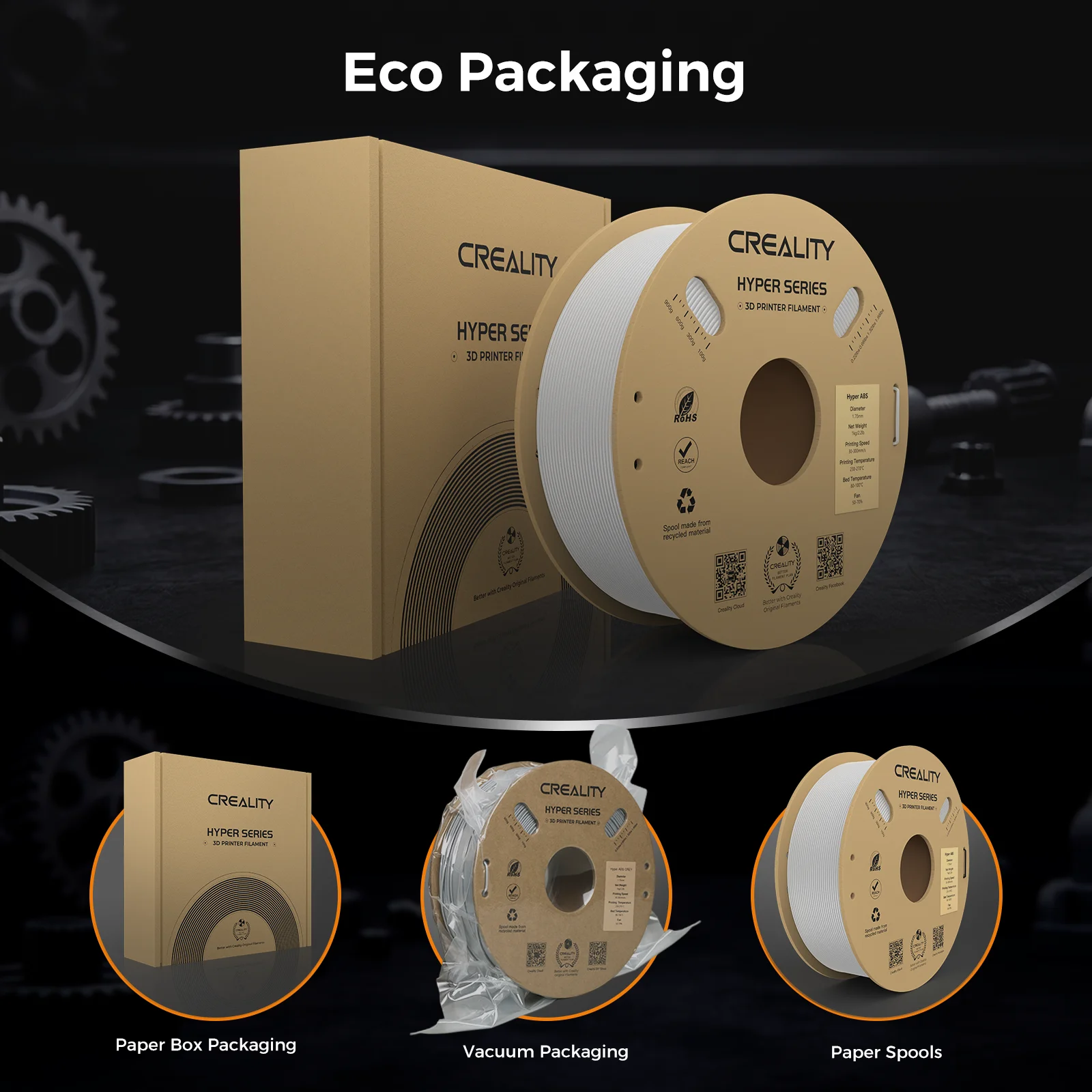Creality Hyper ABS 3D 프린터 필라멘트 1.75mm 1kg(2.2lbs) 5배 더 빠르고 효율적인 고온 저항성 필라멘트