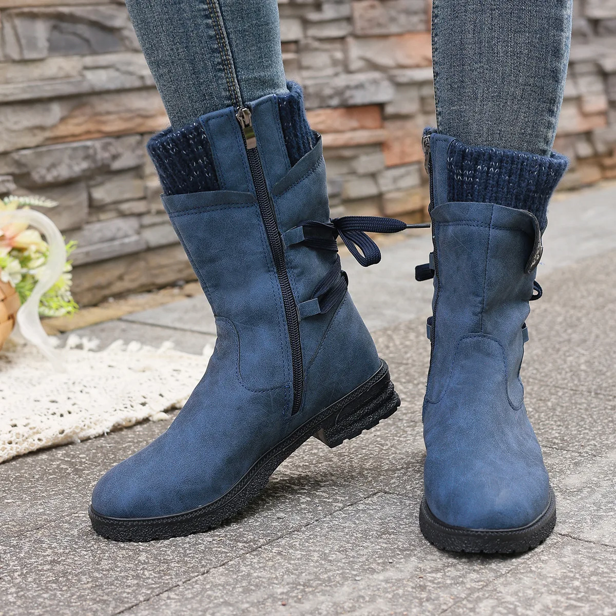 Autumn Winter 2025 Shoes for Women Mid-calf Boots Fashion Suede Snow Boots Zipper Warm Boots for Women Shoes Low-heeled Boots