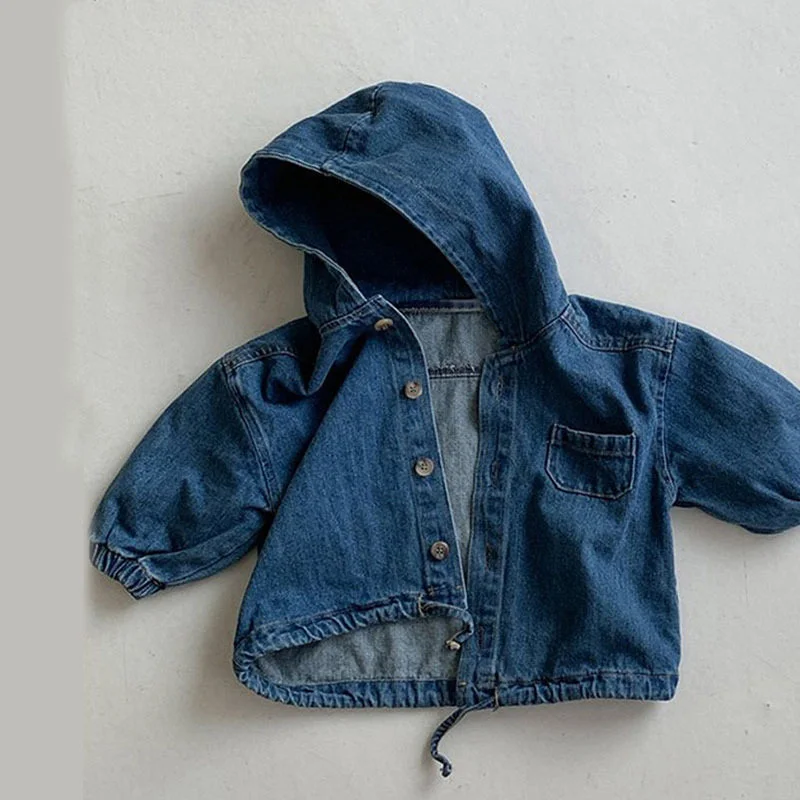 New Spring Kids Coat Boys Girls Loose Denim Hooded Single Breasted Corduroy Jacket Kids Casual Outwear E3800