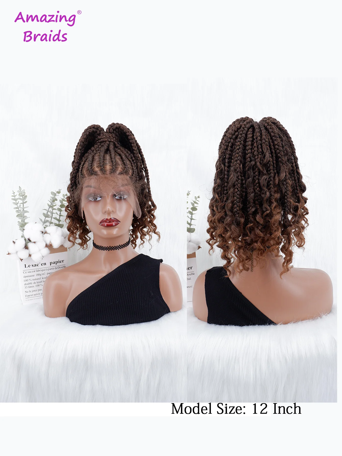 

High Ponytail Full Lace Braided Wig 100% Hand Weaving Synthetic Wigs For Black Women 12 Inch Jumbo Braids Front Lace Wig