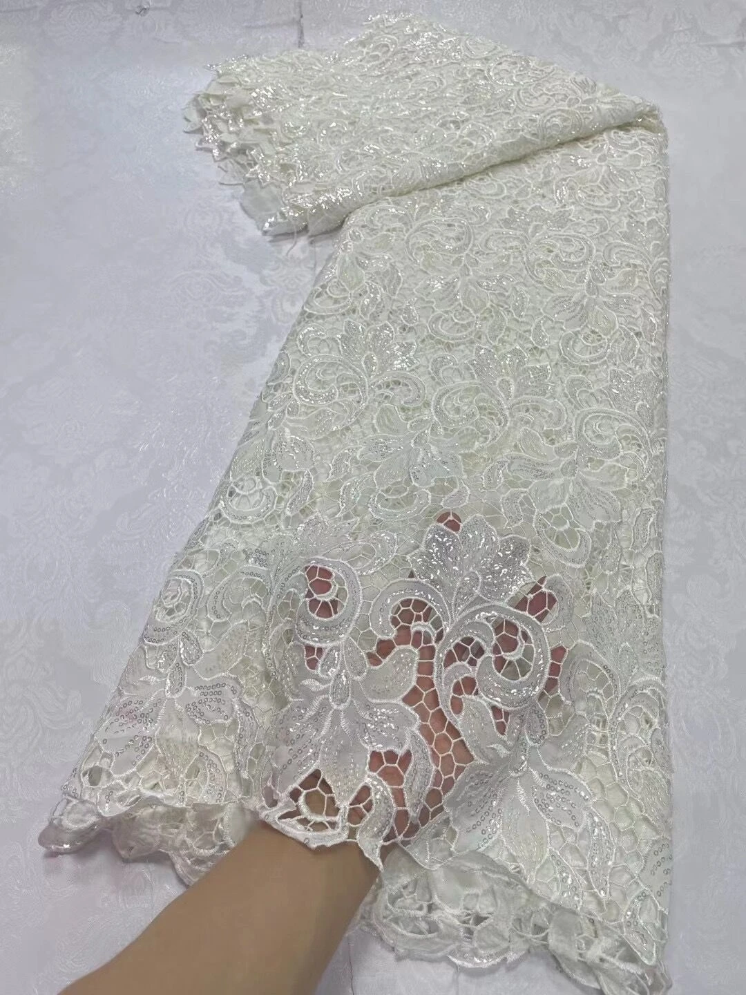 

African Nigerian Tulle Lace Fabric, Sequins Embroidery, Guipure Net Cloth, Prom Dresses, High Quality, 5Yards, 2024