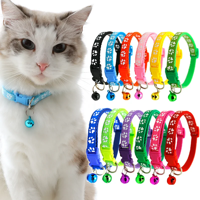 

Pet Neck Ring Colorful Cartoon Footprint Pet Collar with Adjustable Safety Bell Ring for Dog Puppy Kitten Cat Accessories