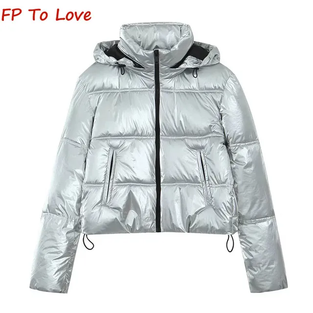Y2K Metallic Warm Breadsuit Cotton Short Jacket PB&ZA Woman Silver Winter Long Sleeve Thick Jacket 3046204 Ranked Product Recommendation