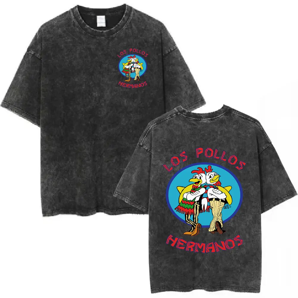 TV-Serie Breaking Bad Vintage Washed T-Shirts Los Pollos Hermanos Chicken Brothers T-Shirt für Männer und Frauen, 100 % Baumwolle, lässiges T-Shirt