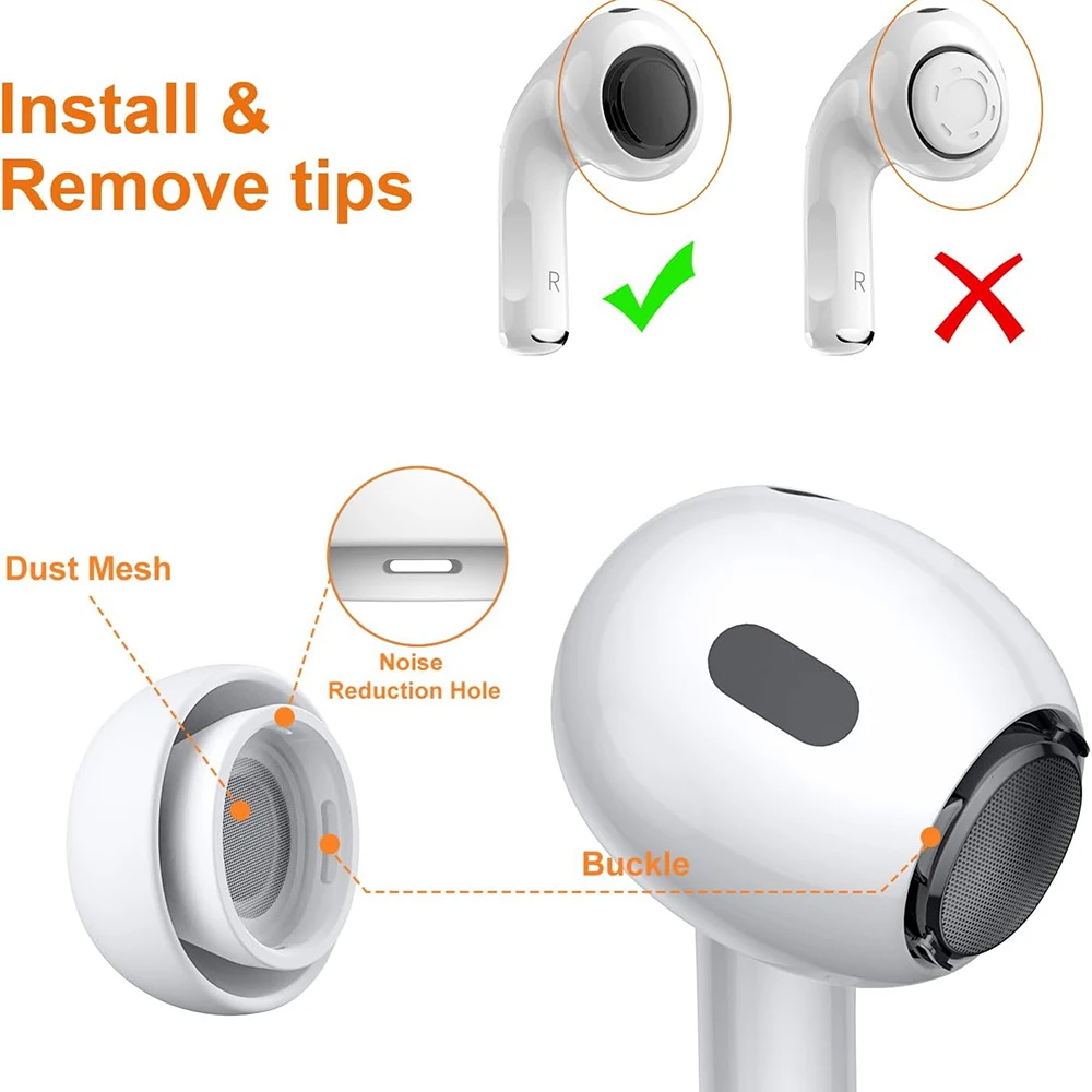 Premium Soft Silicone Replacement Ear Tips with Noise Reduction Technology (1/2/4 Pairs)