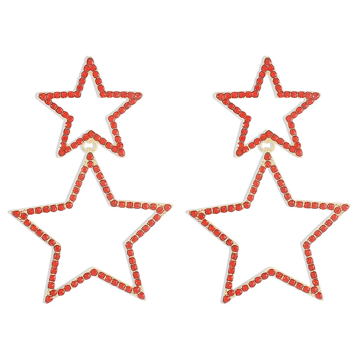 Sexy Women's Group Wind Rhinestone Earrings Five-pointed Star Double Personality Fashion Temperament Earrings