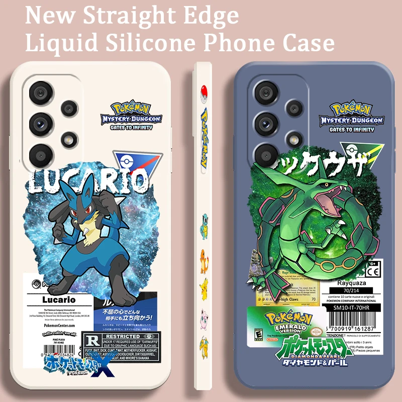 Pokemon Mewtwo Riolu Rayquaza Liquid Left Rope Per Samsung Note 20 10 A54 A31 A14 A03 A22 A34 A04 A24 Ultra Plus 5G Back
