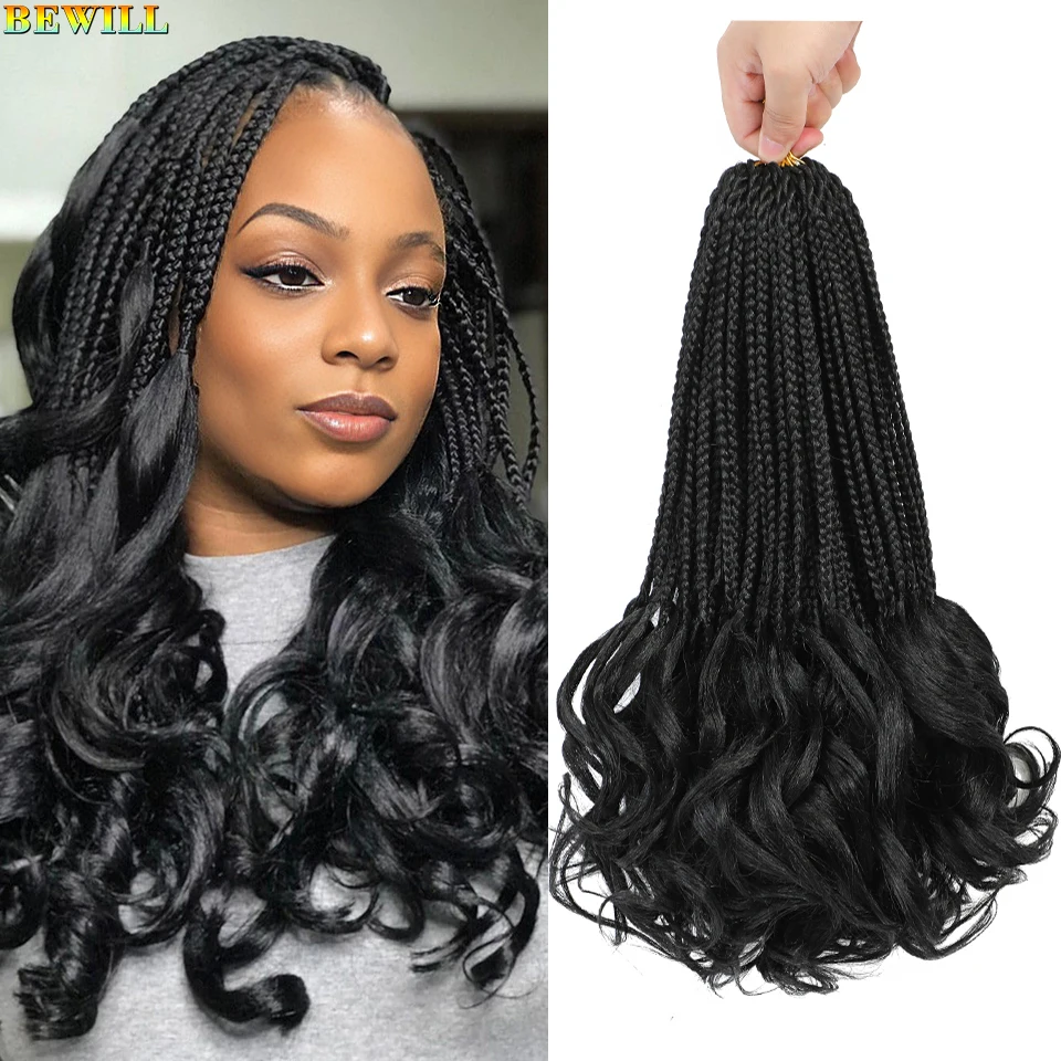 14 Inch French Curl Crochet Braids 1B Short Ombre Synthetic French Curl Braiding Hair Boho Curly Box Braids Crochet Hair