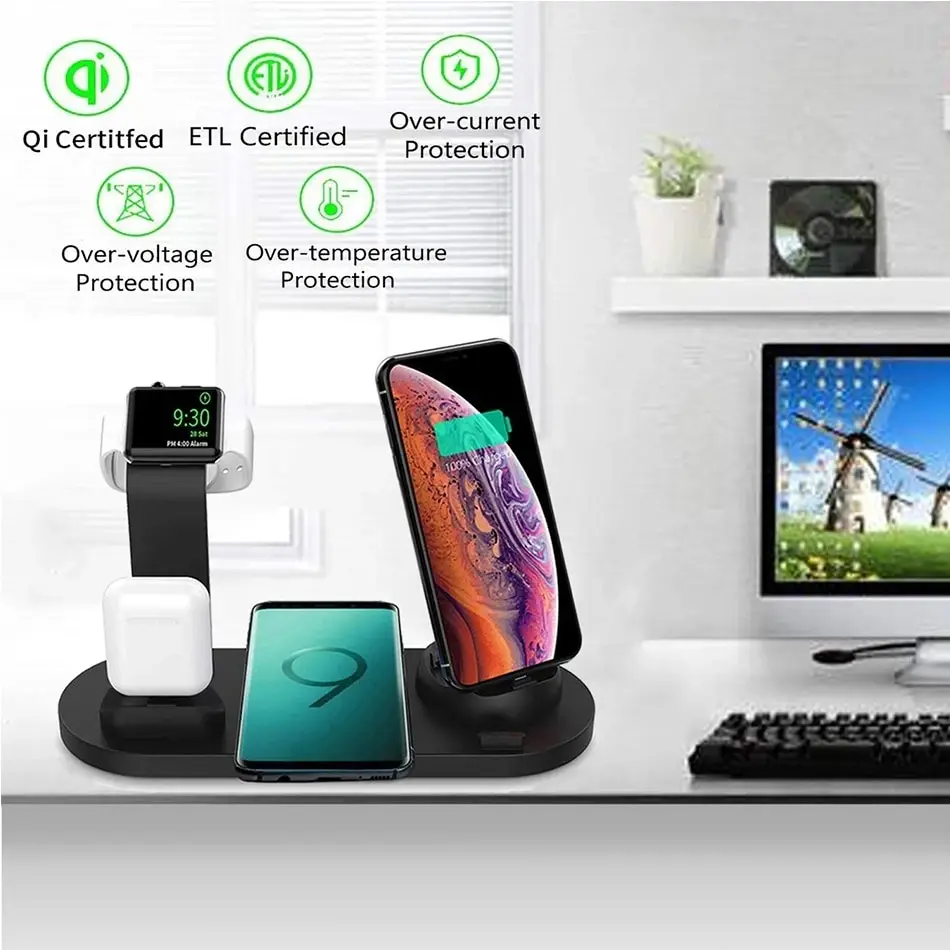 Wireless Charger 5 In 1 Stand Pad For iPhone 15 14 13 12 11 X Apple Watch Airpods Desk Fast Charging Dock Station