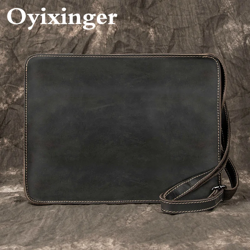 OYIXINGER 남성용 진짜 가죽 클러치 숄더백, 9.7 인치 아이패드 지갑, 핸드백, 손목 봉투 지갑, 돈 지갑, 럭셔리