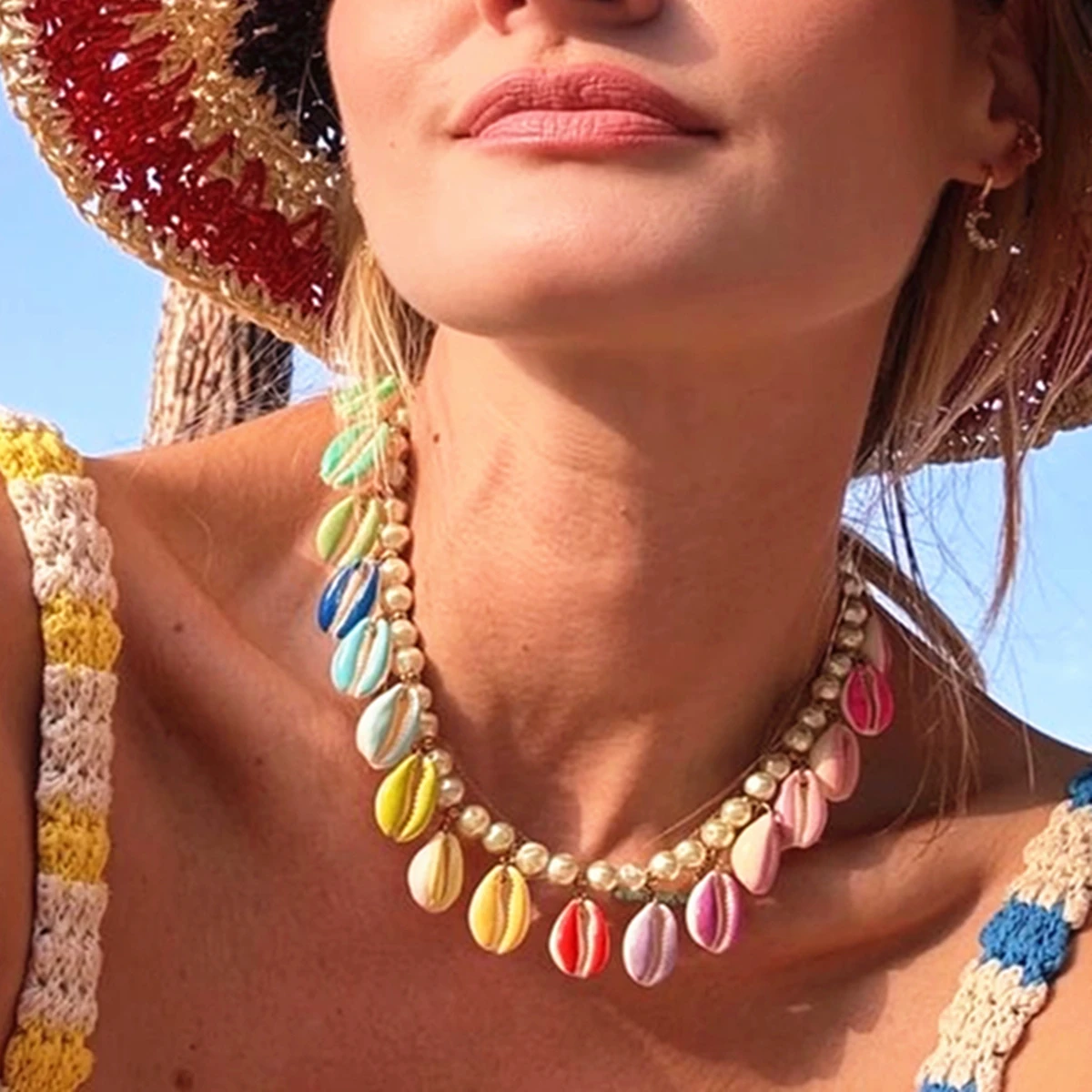 שרשרת מקלות ים בוהמית עבור נשים תכשיטי פנינה טבעית קונכיה אופנה וינטאג' מתנה למסיבה