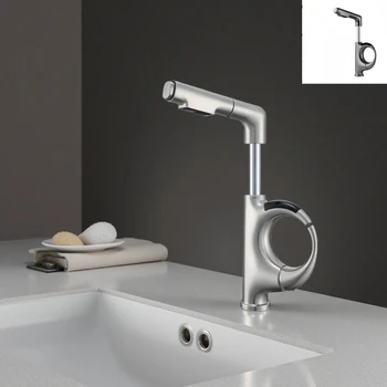 ก๊อกน้ำห้องน้ำแบบแปรงขัดเงา ดีไซน์สร้างสรรค์แบบดึงออกได้ พร้อมแขนหุ่นยนต์อัจฉริยะ จอแสดงผลดิจิตอล ก๊อกน้ำแบบยืดหดได้ น้ำร้อนน้ำเย็น รุ่น G3/8G2/1 1