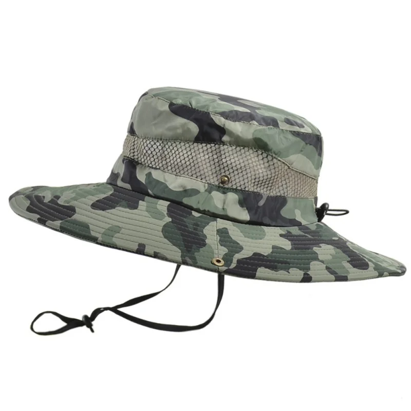 Summer Men's Hat Breathable Sunshade Outdoor Fishing Hunting Hats Sunscreen Solid Color Fisherman Bucket Wide Brim Cap