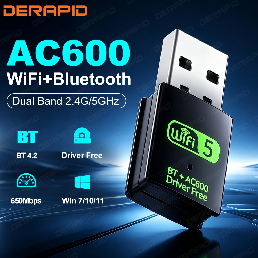 미니 600Mbps USB WiFi BT4.2 어댑터 듀얼 밴드 2.4G 5.8GHz 무..