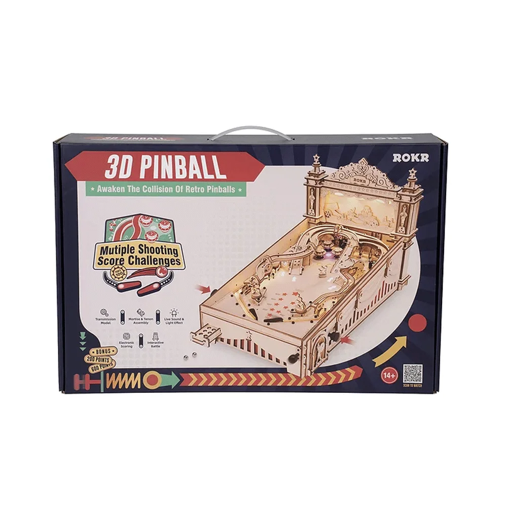 Robotime ROKR 3D Pinball for Kid Adults Family Party Machine Vintage Style Popular Game Smooth Assembly 3D Wooden Puzzles EG01