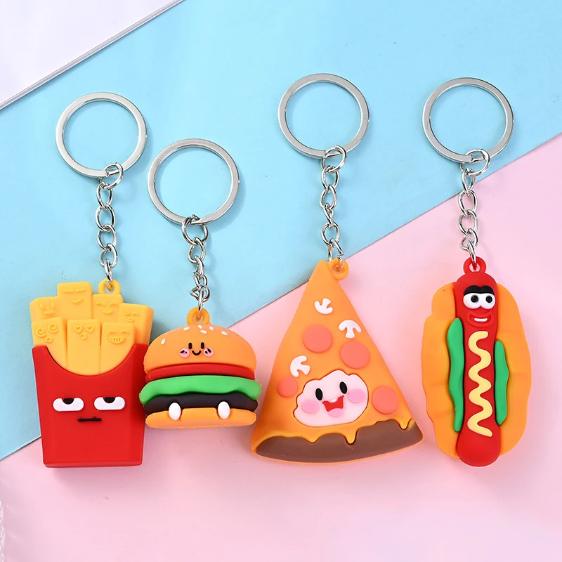 

Sweet Cartoon 3D Food Keychains Hamburger French Fries Keyring For Car Keyholder Handbag Charms Pendant DIY Jewelry Gifts
