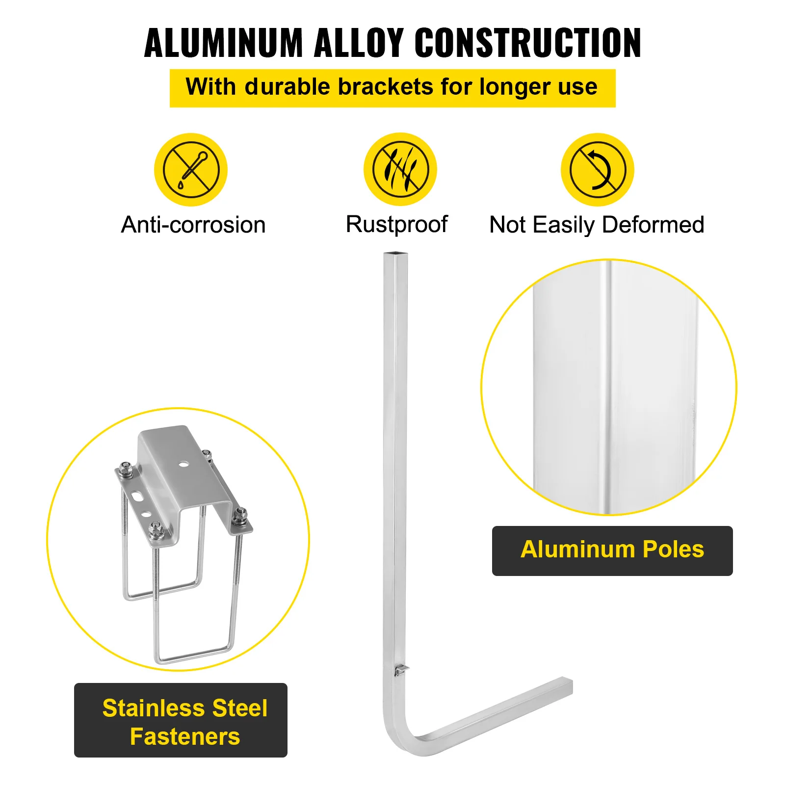 SucceBuy 46" Aluminum Boat Trailer Guide-ons Rust-resistant on 2PCS with Adjustable Width & Boat Accessories with Mounting Parts