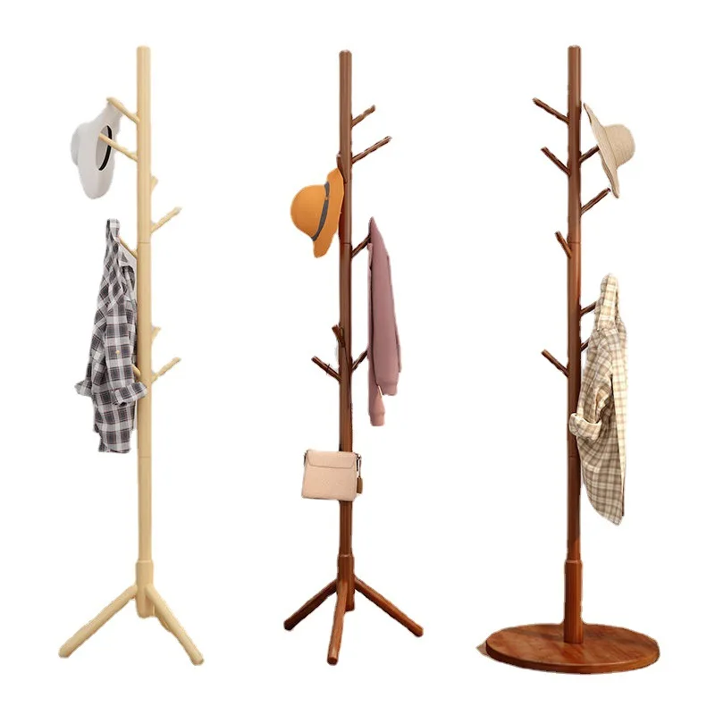 Solid wood coat rack floor standing clothes hanger household simple clothes drying and bag hanging rack clothes hanger clothes rack storage hanger