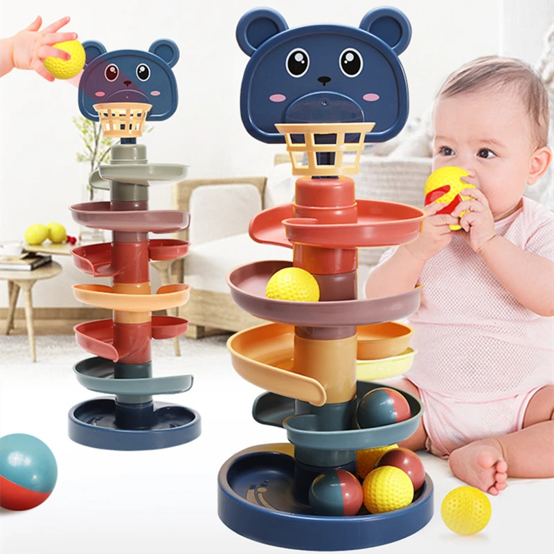 Baby Montessori Rolling Ball Pile Tower Toy Early Educational Sense Rotating Track Stacking Toy Baby Kid Development Toys Gifts