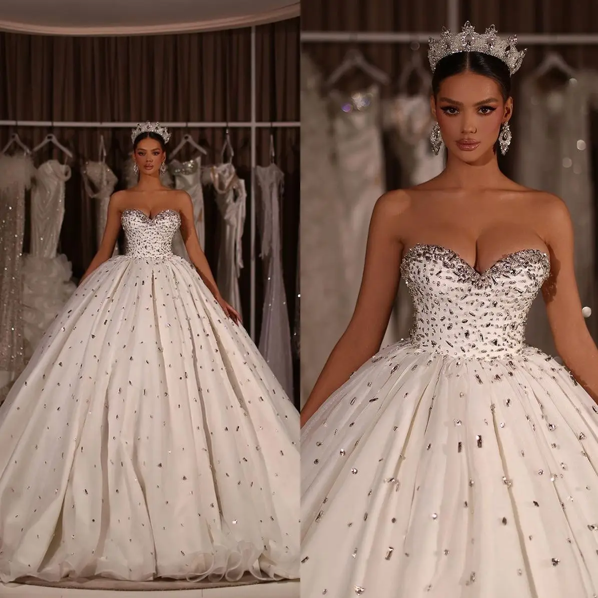 

Gorgeous Sweetheart Ballgown Puffy Wedding Dresses Vestido DeNovia Court Train Heavy Beads Crystals Luxury Bridal Gowns