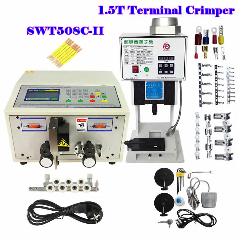 

SWT508C-II Wire Stripper Stripping Peeling Machine Cutter 1.5T Terminal Crimper Crimping Machine with Horizontal Vertical Molds