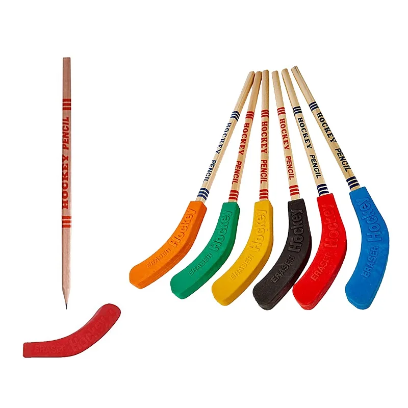 Hockey Pencils And Erasers 9 Inch 6Pcs For Kids Students Sports Fans Birthday Party Gifts hockey pencils