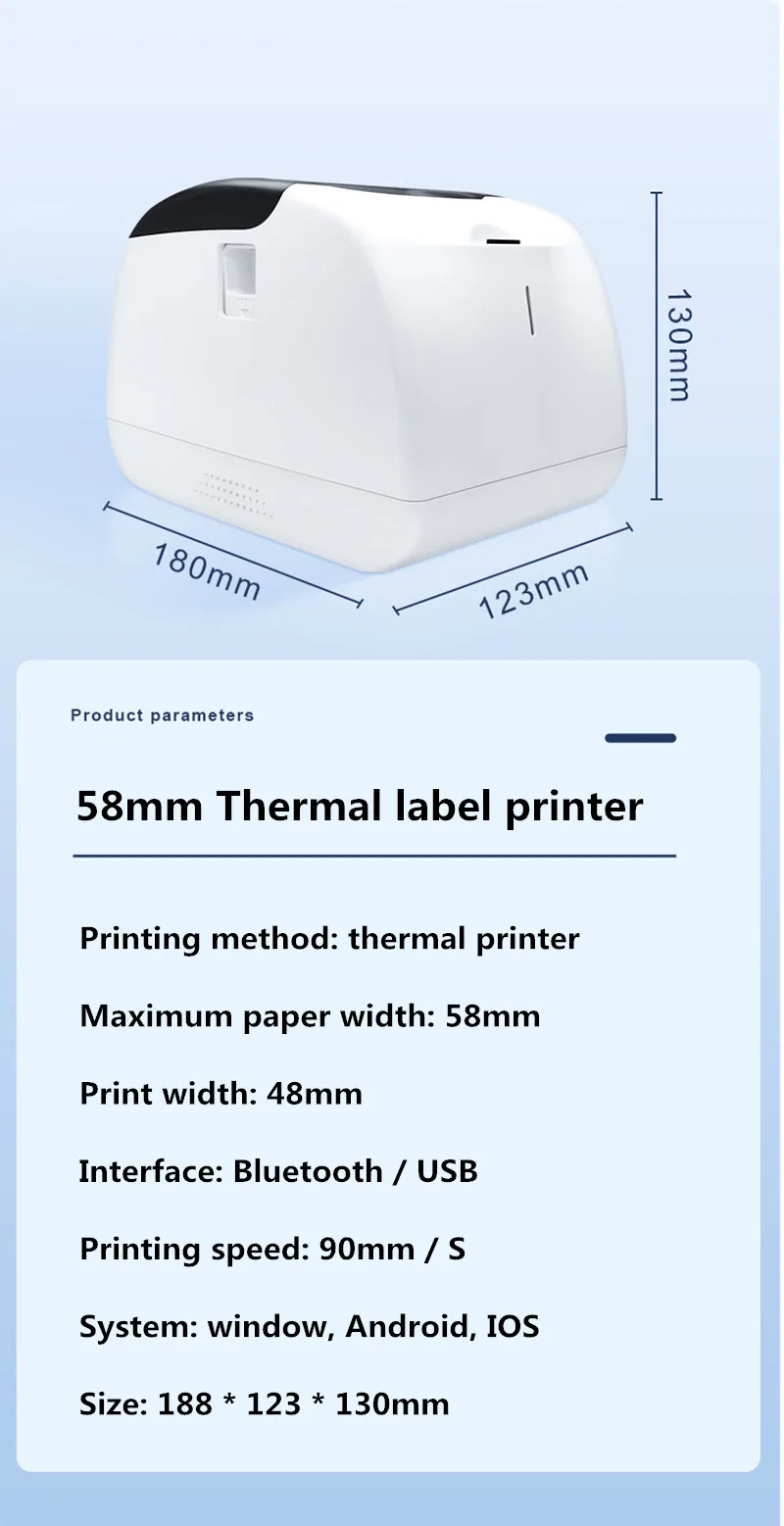 L58G supermarket shelf clothing tag product price sticker 58mm label receipt USB Bluetooth thermal bar code printer mini pocket thermal printer