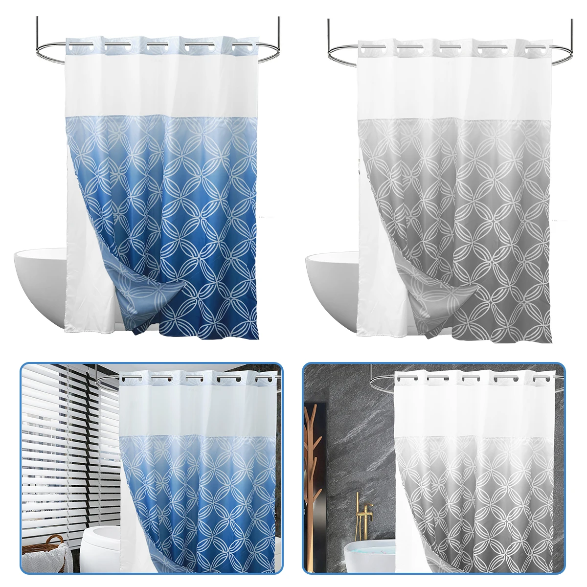Hook-Free-Shower-Curtain-Double-Layer-Bathroom-Curtain-with-Snap-in ...