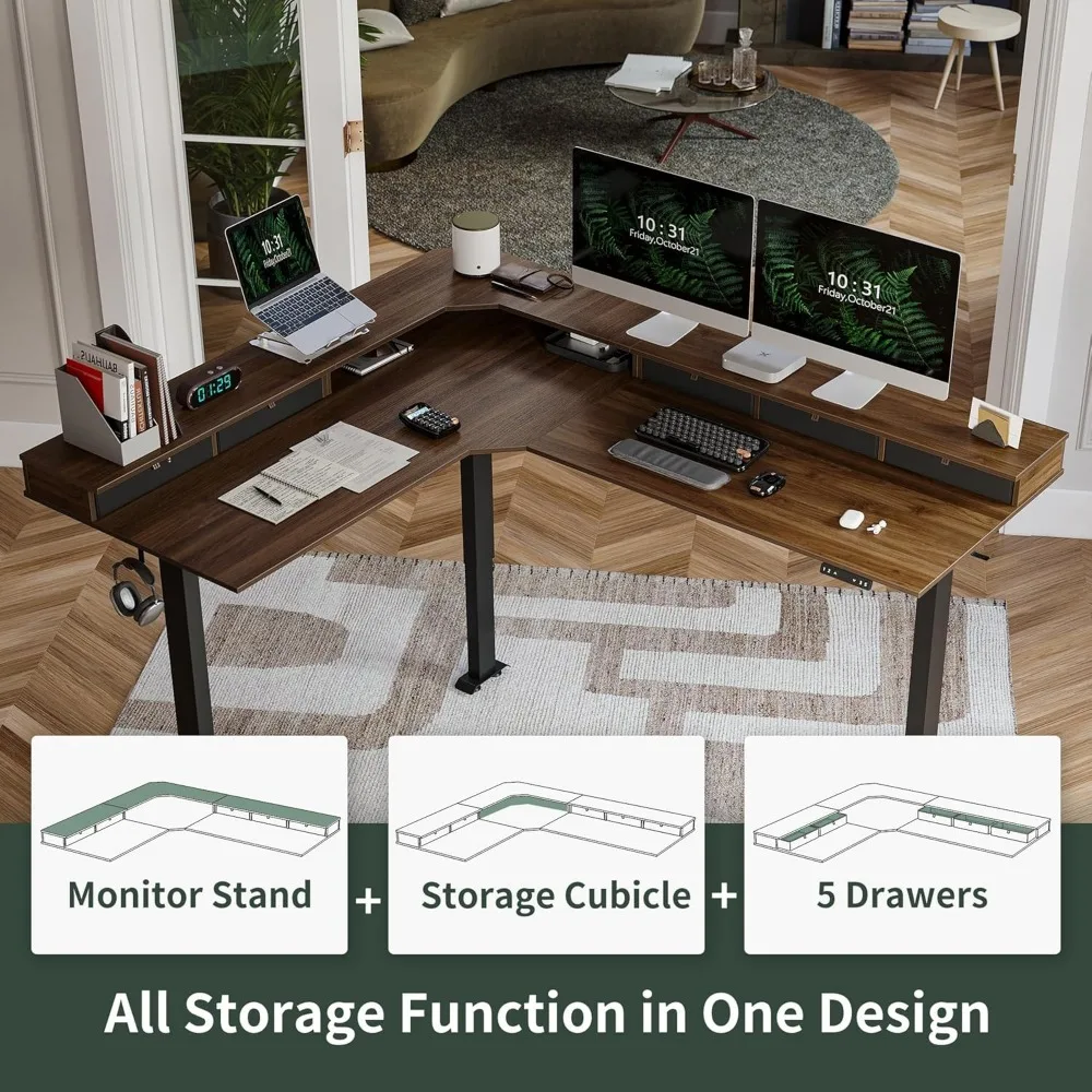 265lbs Load Capacity, L Shaped Standing Desk with Drawers, Reversible Electric Standing Gaming Desk Adjustable Height 4