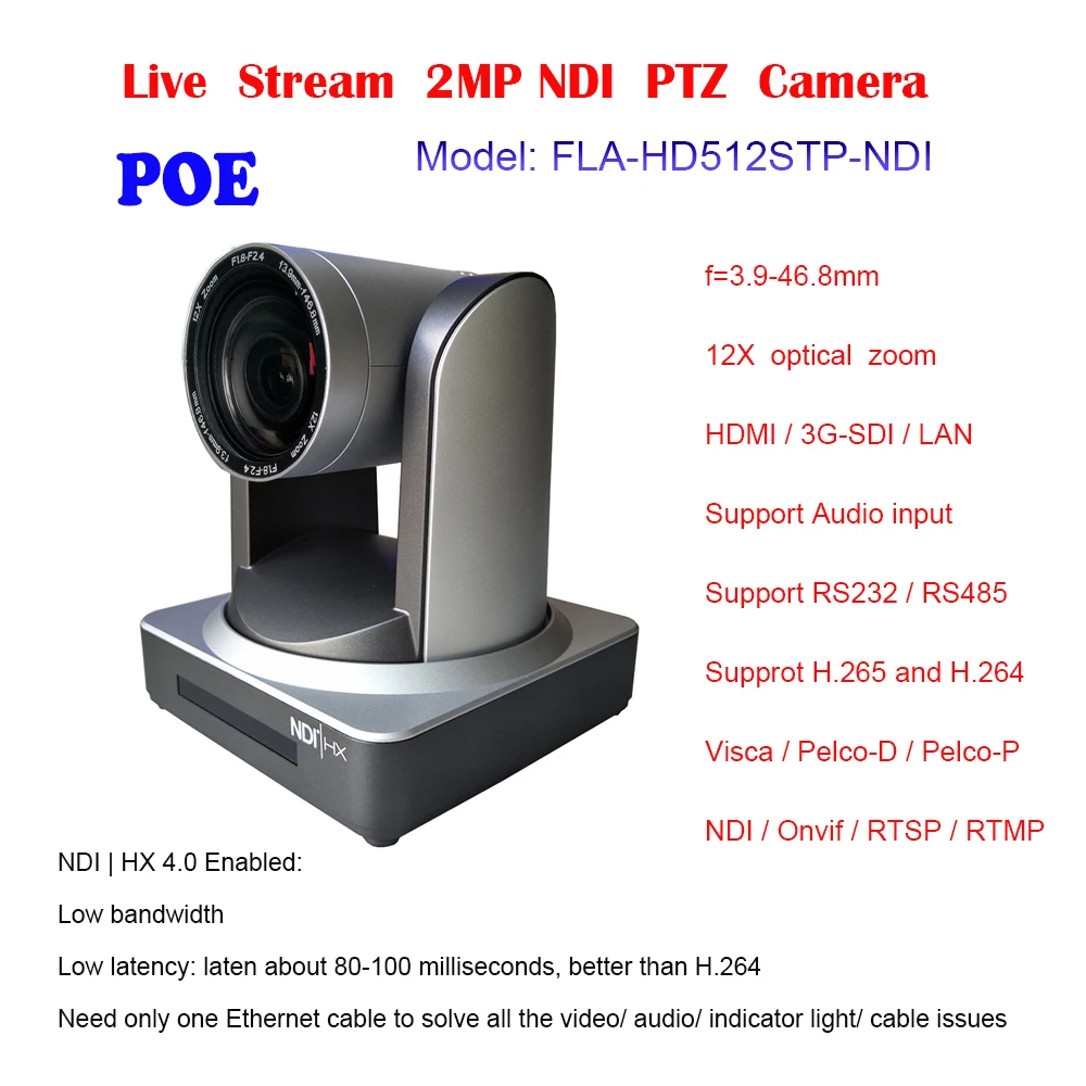 

Wide Angle NDI POE 12X SDI+HDMI+LAN PTZ Broadcast Live Streaming Video Conference Camera for Church / Telemedicine