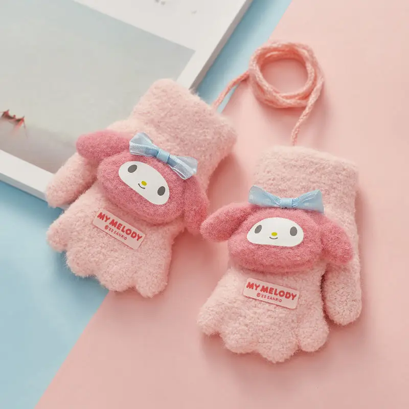 

Kawaii My Melody Anime Sanrio Children Warm Gloves Winter Cute Kuromi Pochacco Wool Thickened All-Wrapped Gloves Kids Toys