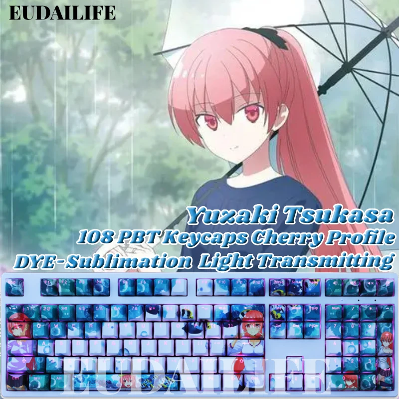 

Yuzaki Tsukasa 108 Keycap PBT аниме краска Сублимация светопередача OEM крышка ключа перекрестная ось механическая клавиатура подарок