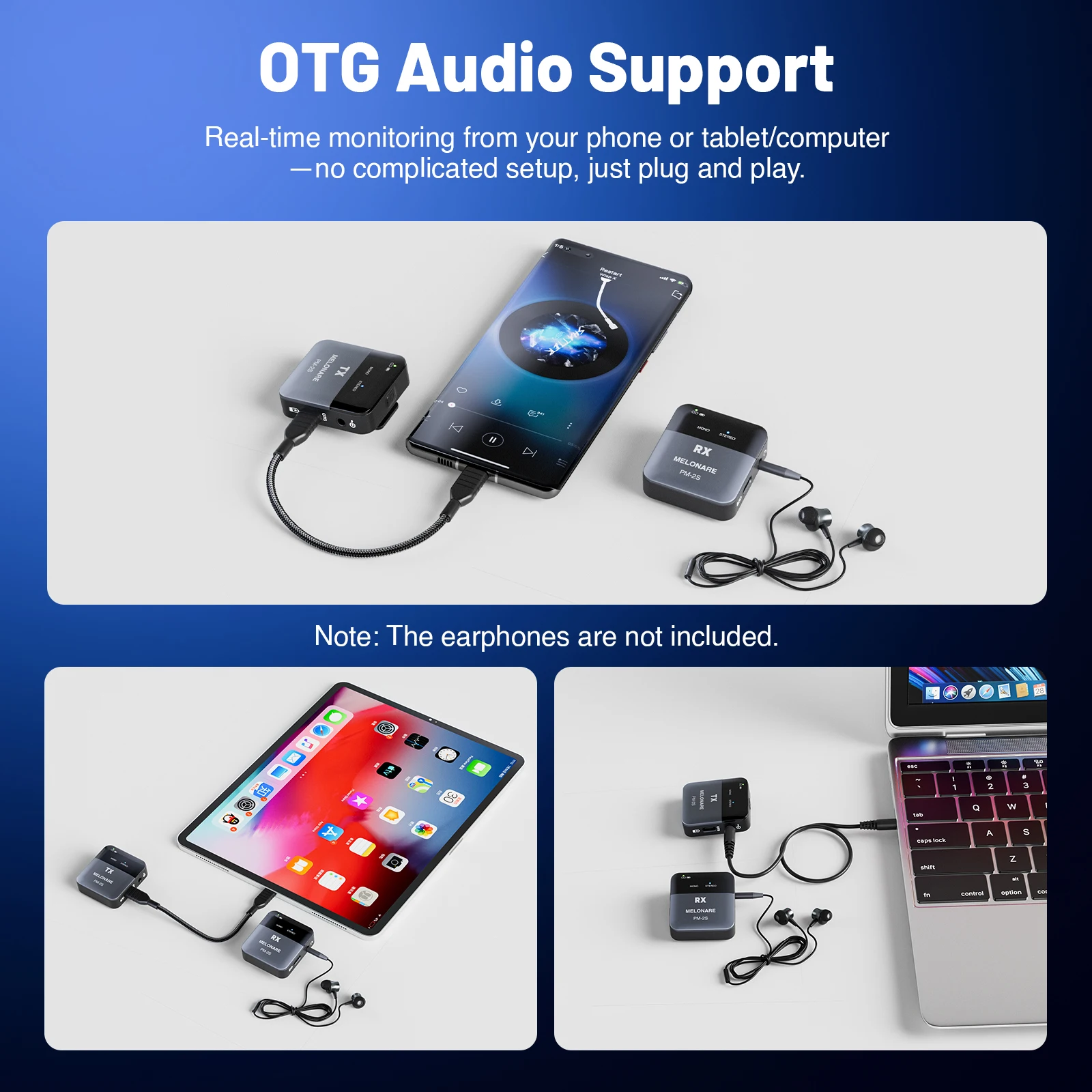Portable Audio Wireless In Ear Monitor System Mono/Stereo 24bit/48kHz Audio,OTG Input, IEM for Live PM-2S Melonare - 2