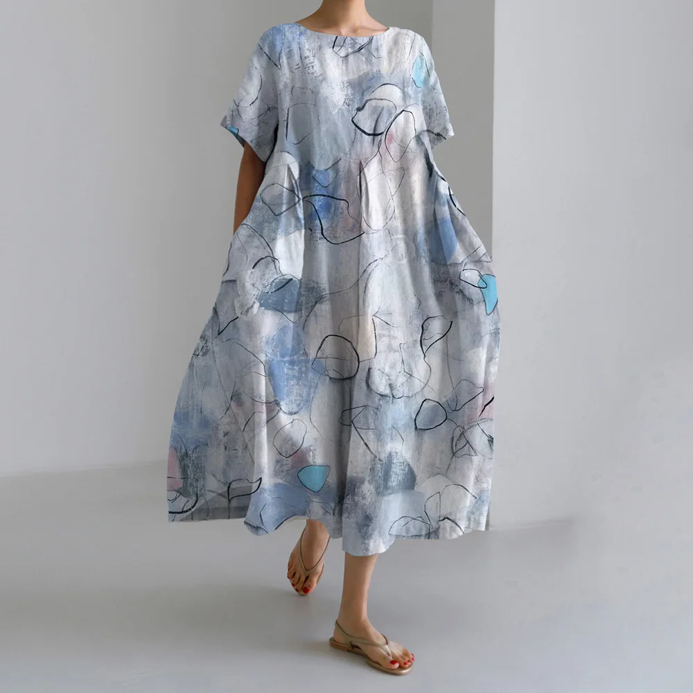 

Women's Short-Sleeved Dress Big O-Neck Basic Summer Fashion Casual Party Beach Holiday Maxi Dress Vintage Elegant Wide Hem Dress